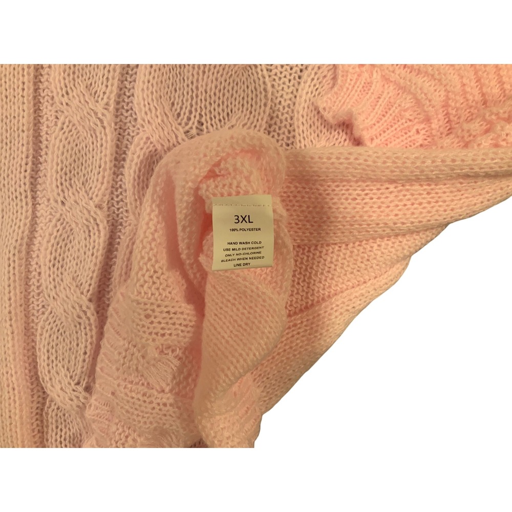 Pink Cable Knit Sweater Womens 3XL Pastel Soft Open Weave Pullover Crew Neck - Picture 3 of 3